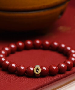 Cinnabar Red Gold Foil Buddhist Beads Bracelet - Give the Gift of Luck
