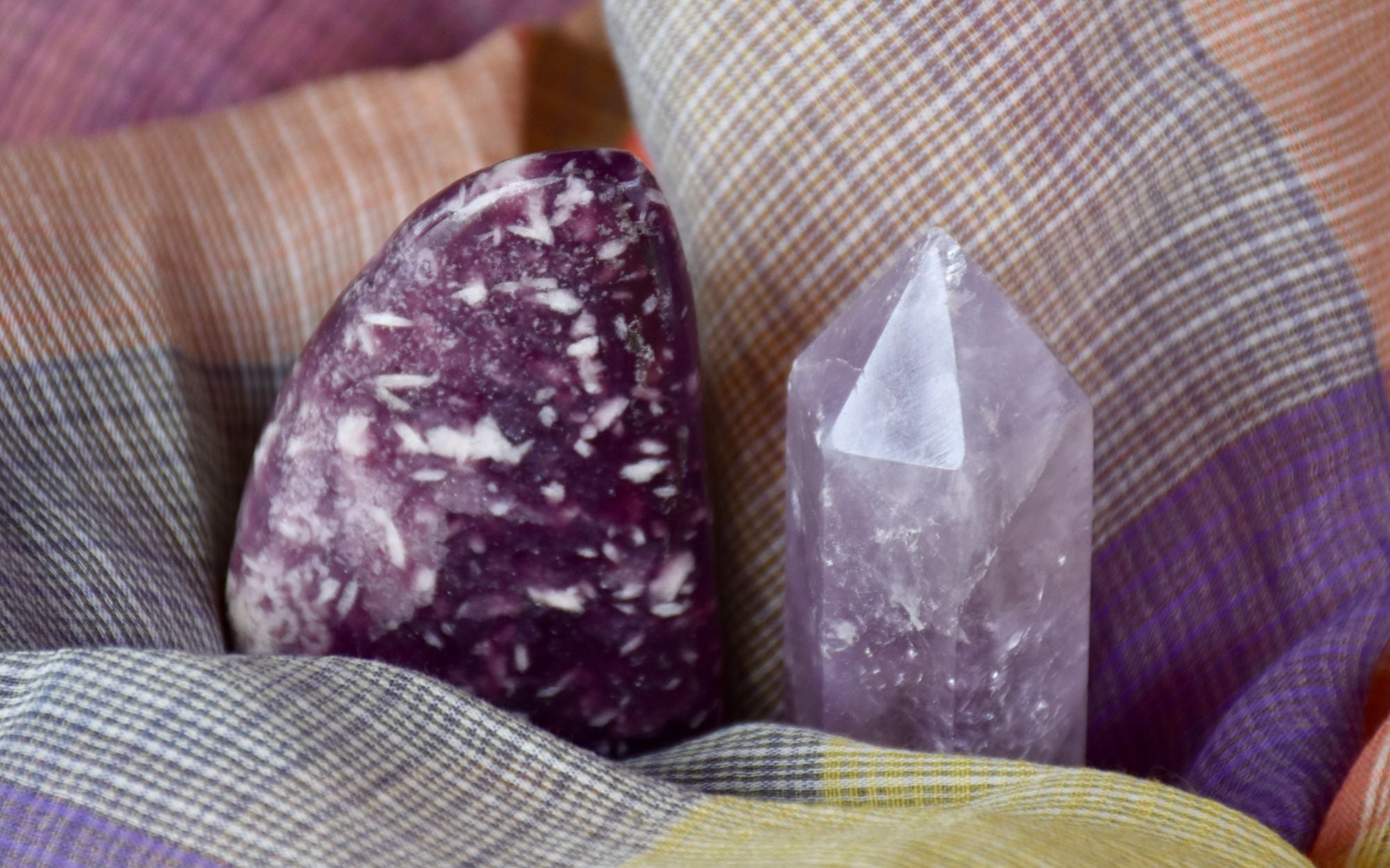 lepidolite and amethyst stones