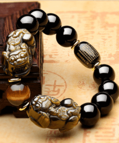 Natural Gold Obsidian Double Pixiu Bracelet