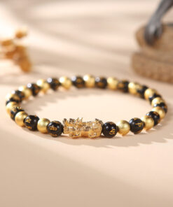 Black and Gold Feng Shui Beads Pixiu Charm
