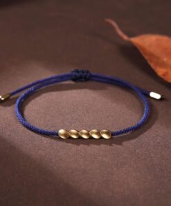 Five Lucky Beads Copper Bracelet - Blue, Gray, Red String