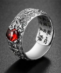 Natural Garnet Pixiu Ring - Feng Shui Wealth Ring