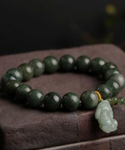 Green Jade Bracelet with Pixiu - Invite Wealth & Calming Energies