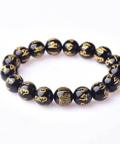 Obsidian Mani Mantra Bracelet - Luck & Protection