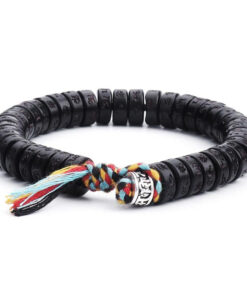 Coconut Shell Beads Bracelet with engraved Mantra - Attract Wisdom & Boost Spiritual Energy