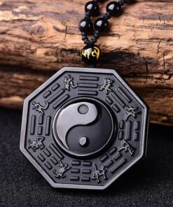 Obsidian Yin and Yang Necklace - Bagua Pendant